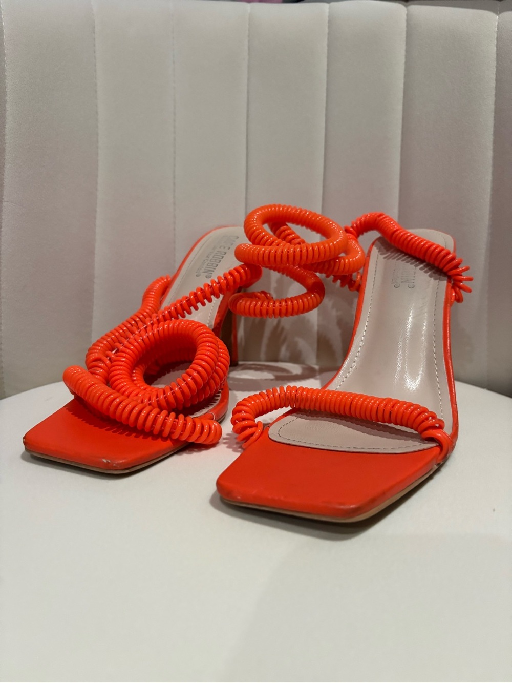 Cape Robbin Neon Orange Coiled Strap Slide Heels